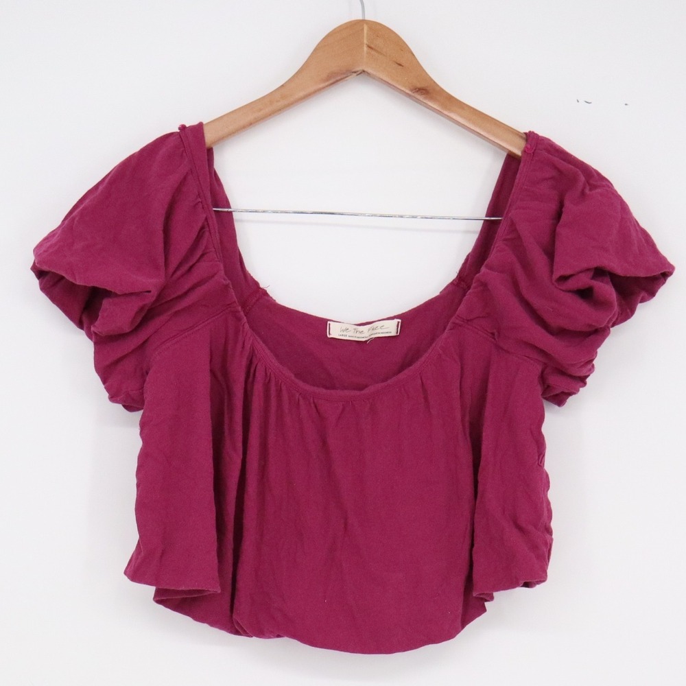 Free People Top Womens Large We The Free Magenta Puff Sleeve Crop Excellent
